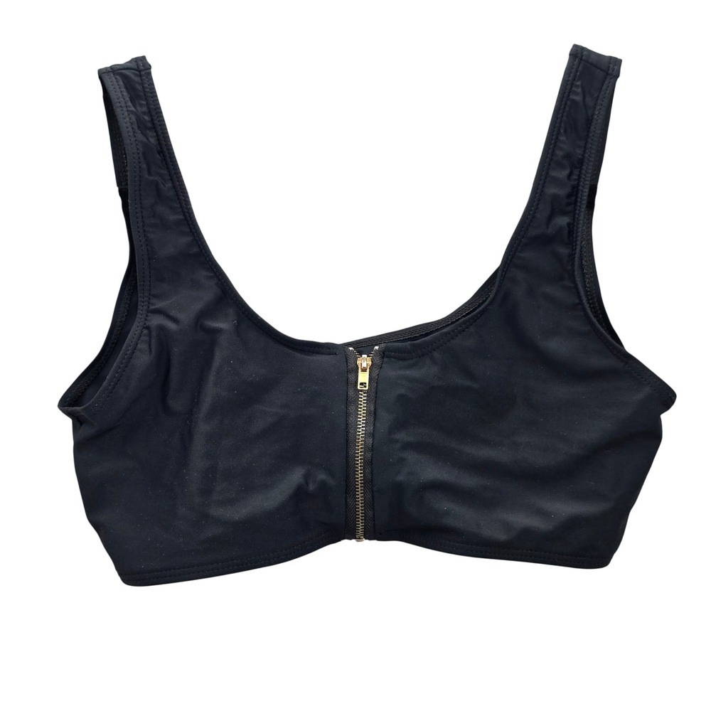 Black Zipper‎ Front Y2K VTG 90s 2000s Coquette Retro Swimwear Bikini Top Medium